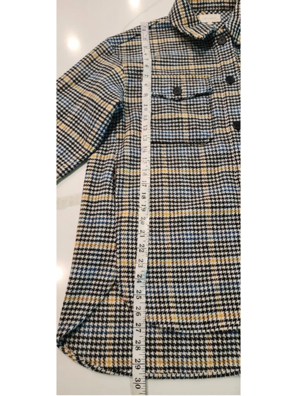 Melloday Women's M Houndstooth Shacket Jacket Blue Black Yellow Plaid Button Up